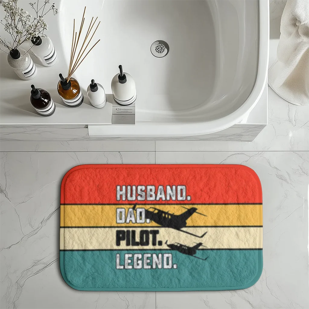 Husband & Dad & Pilot & Legend aviation design on soft absorbent fabric with non-slip backing bath mat.