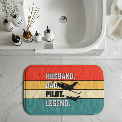 Husband & Dad & Pilot & Legend aviation design on soft absorbent fabric with non-slip backing bath mat.