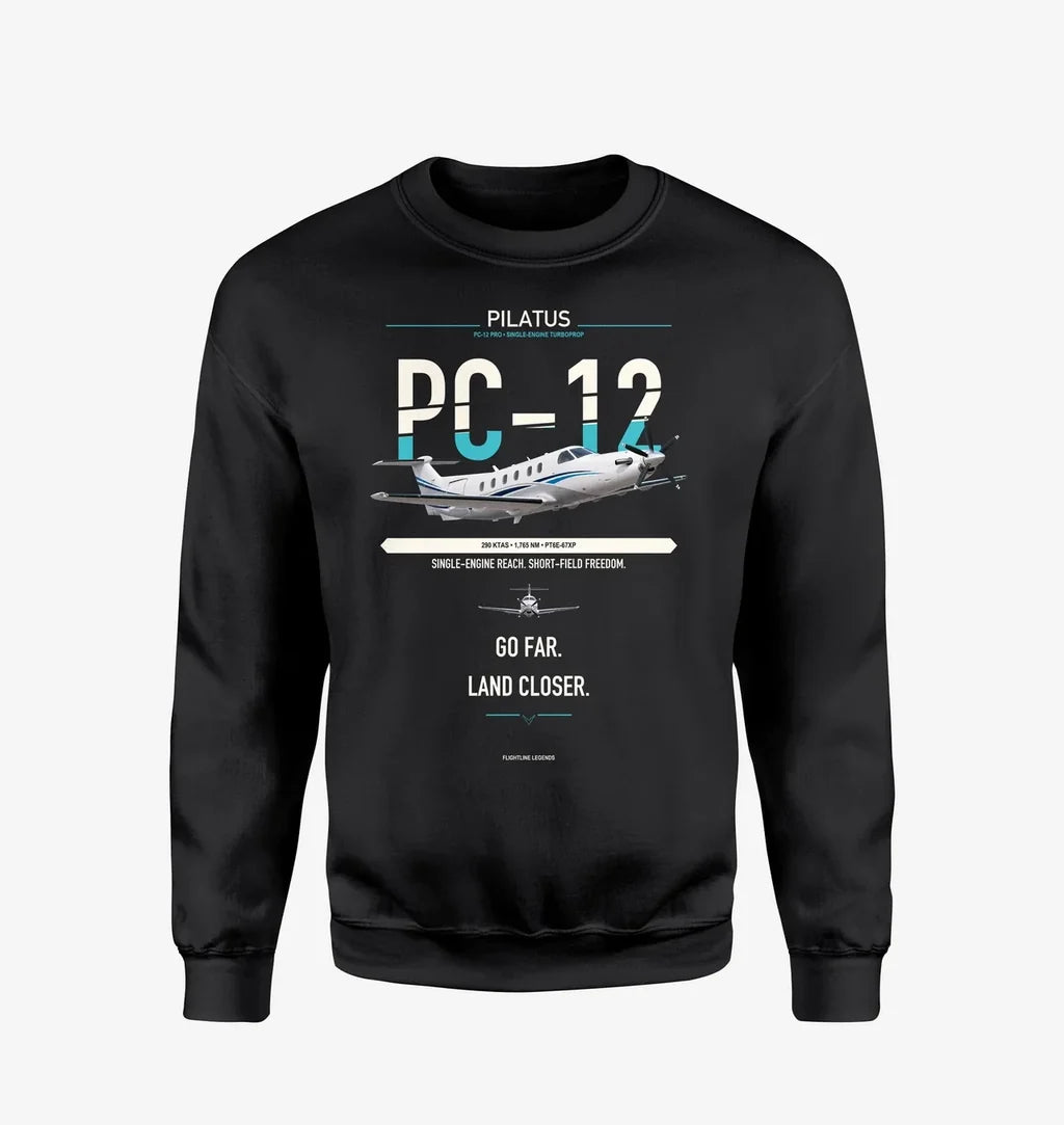 Pilatus PC-12 PRO design on black sweatshirt