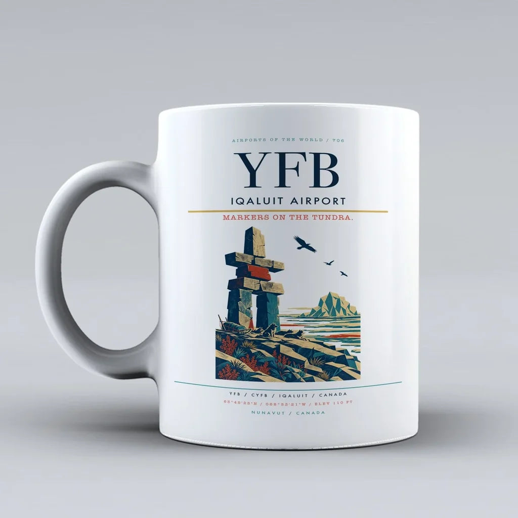 Iqaluit Airport (YFB) airport code design on white ceramic mug