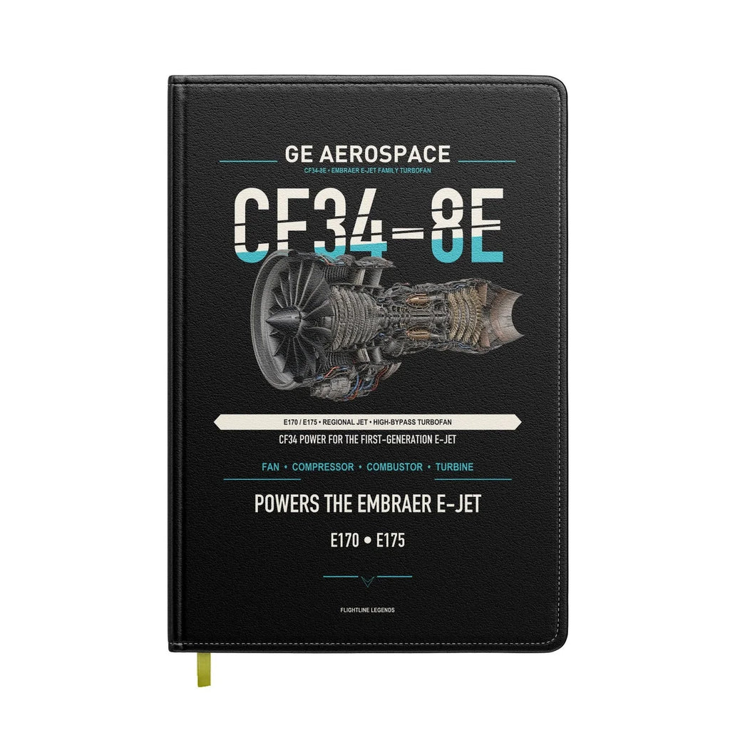 CF34-8E design on black notebook