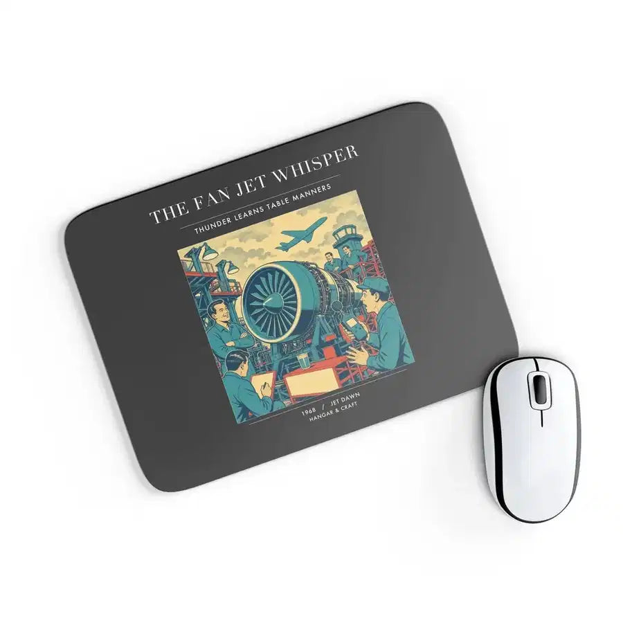 VINTAGE G4464 - The Fan Jet Whisper - Designed Mouse Pads design on black rectangle