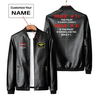 Thumbnail for Rule 1 - Pilot is Always Correct PU aviation design printed on genuine leather with quilted lining leather jacket.