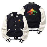 Thumbnail for Colourful 3 Airplanes Baseball Style aviation design printed on two-tone shell with ribbed cuffs baseball jacket.