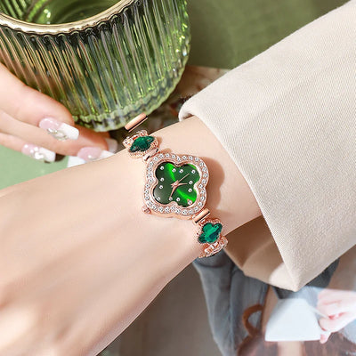 Fashionable Quartz Bracelet Watch Women's Style Four Leaf Clover aviation-themed pilot watch, polished stainless steel.