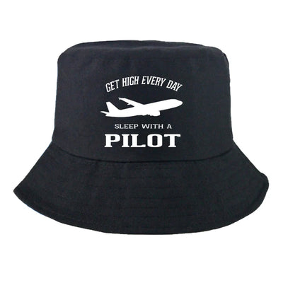Get High Every Day Sleep With A Pilot Summer aviation embroidery on breathable cotton summer hat.