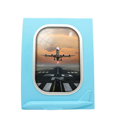 Aircraft Departing from RW30 aviation design on durable resin with glass face airplane window photo frame.