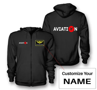 Aviation design on soft cotton blend zipped hoodie.