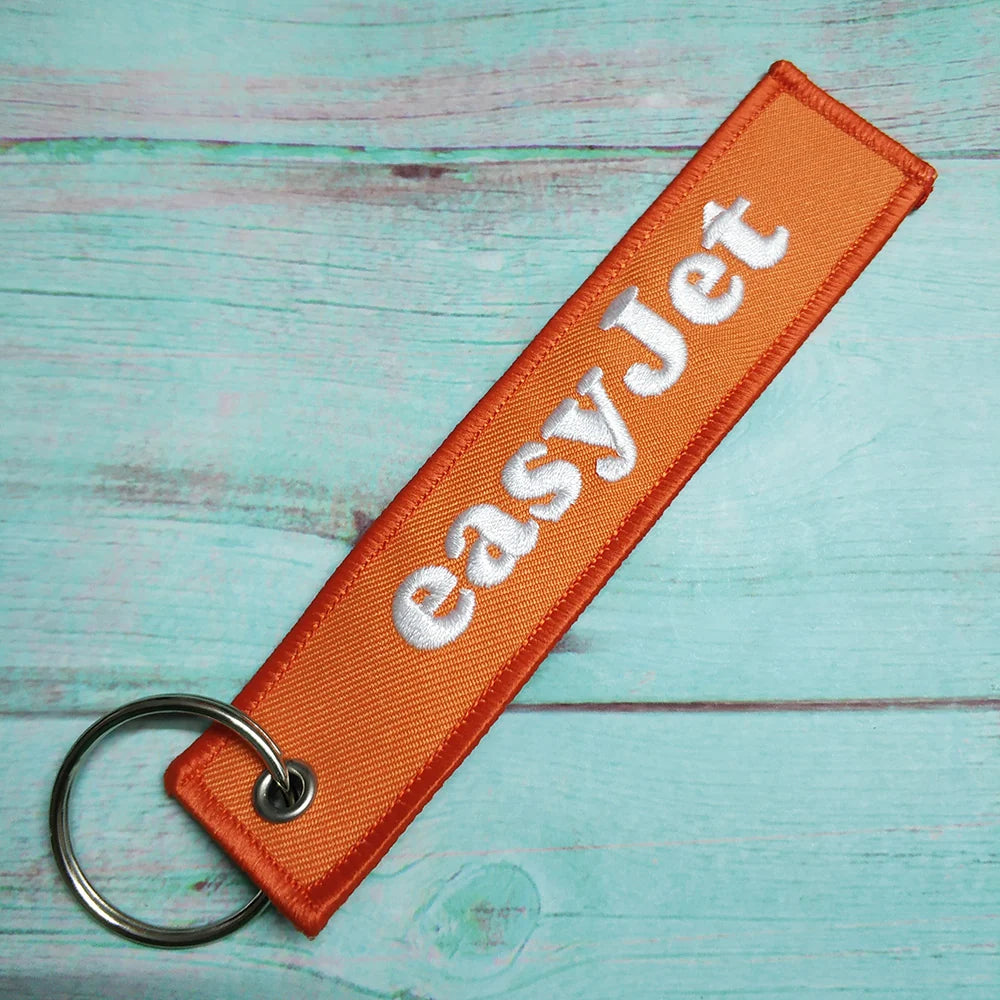 easyJet aviation Remove Before Flight key chain, aviation-tag style webbing.