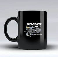Thumbnail for Boeing 757 & Rolls Royce Engine (RB211) aviation design on black mug, matte black ceramic finish.