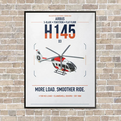 Airbus H145 D3 vertical canvas print - framed - white background
