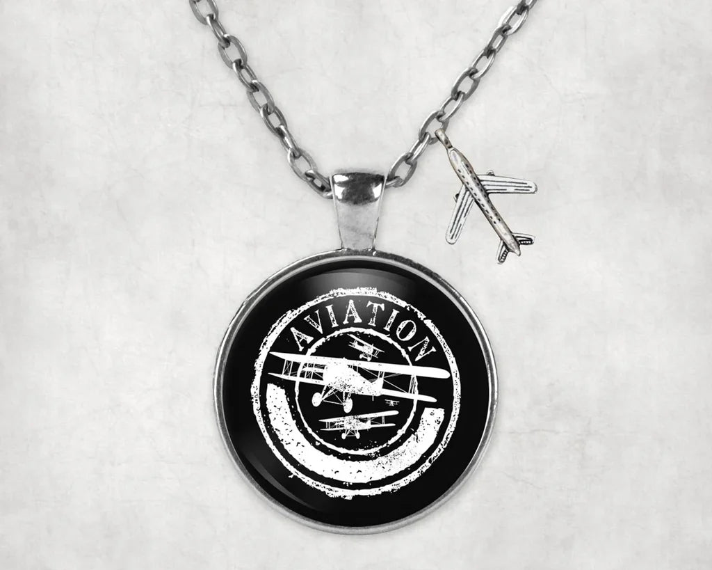Aviation Lovers aviation-themed necklace, polished stainless steel.