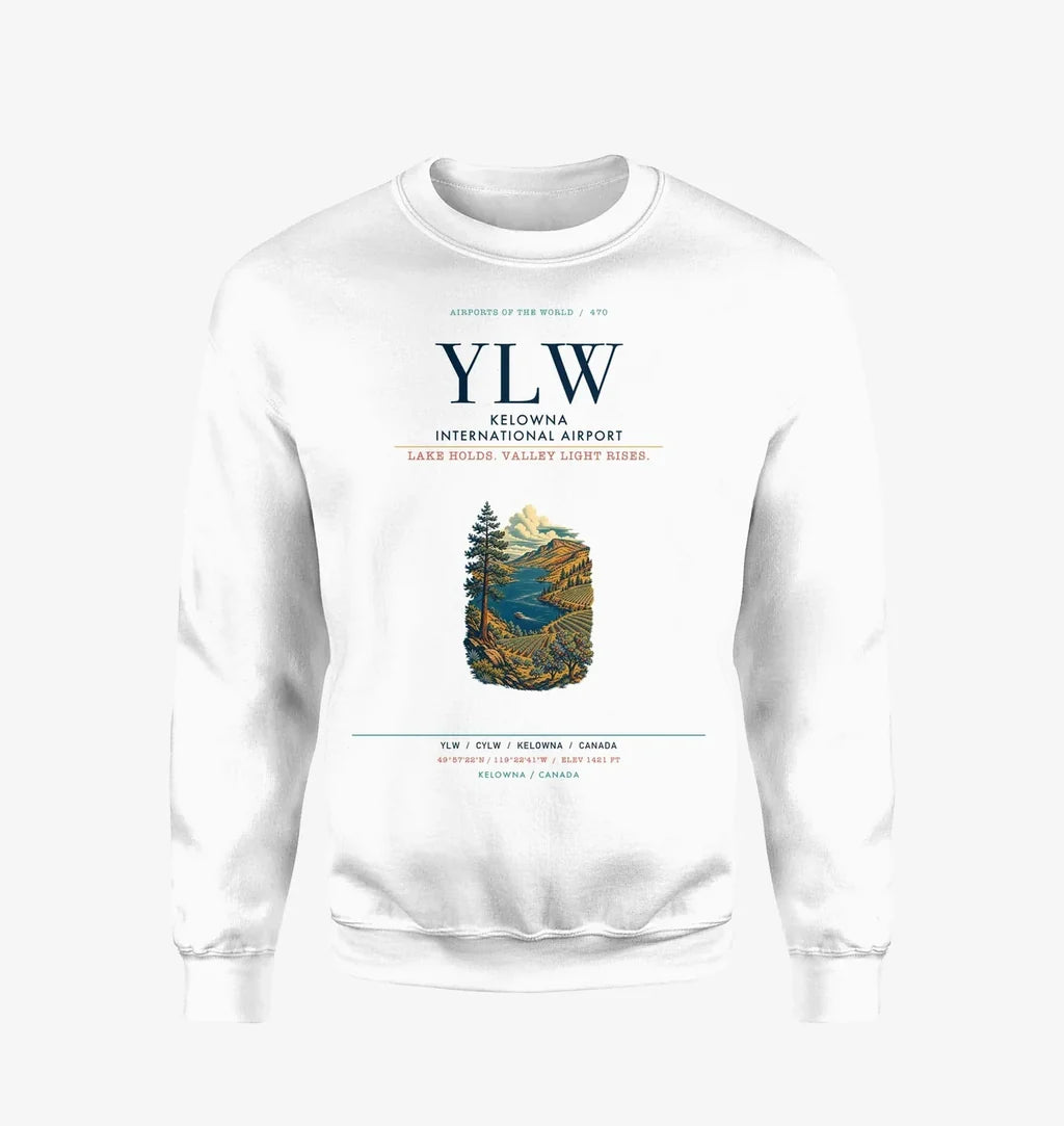 Kelowna International Airport (YLW) design on white sweatshirt