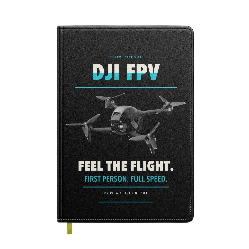 DJI FPV design on black notebook