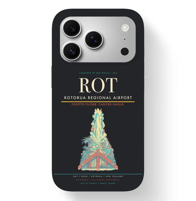 Rotorua Airport (ROT) design on black iPhone 17 Pro MagSafe case
