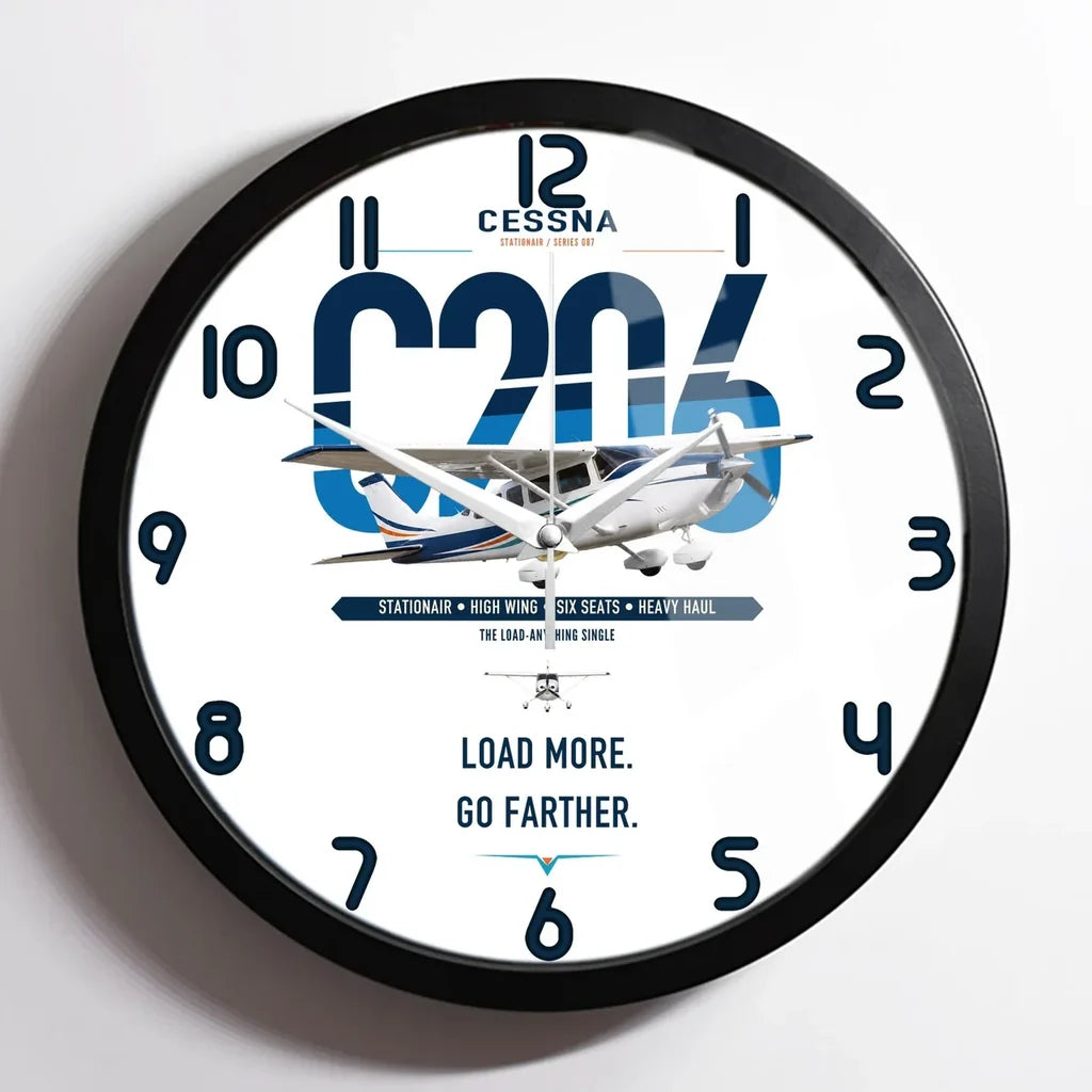 Cessna 206 Stationair design on white framed wall clock