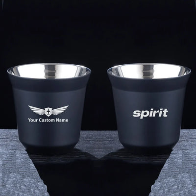 Spirit Airlines aviation design on double-wall coffee mug, vacuum-insulated double-wall.