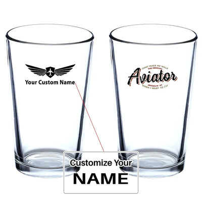 Aviator - Dont Make Me Walk Beer & aviation design on beer water glass, versatile drinkware.