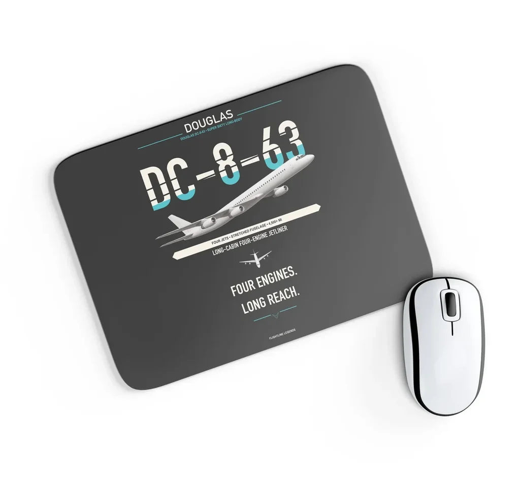 Douglas DC-8-63 design on black rectangle mouse pad