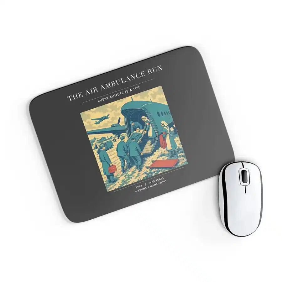 VINTAGE G4506 - The Air Ambulance Run - Designed Mouse Pads design on black rectangle