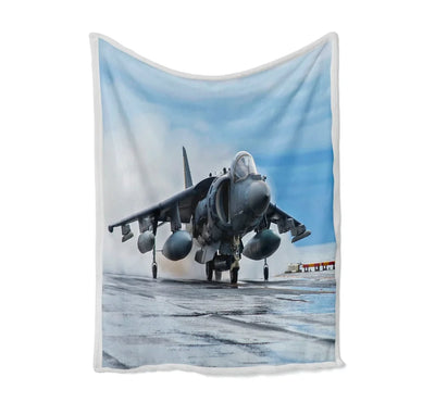 McDonnell Douglas AV-8B Harrier II Bed Blankets & aviation print on soft fleece blanket.