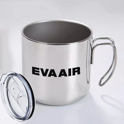 EVA Air Airlines aviation design on portable mug, vacuum-insulated double-wall.