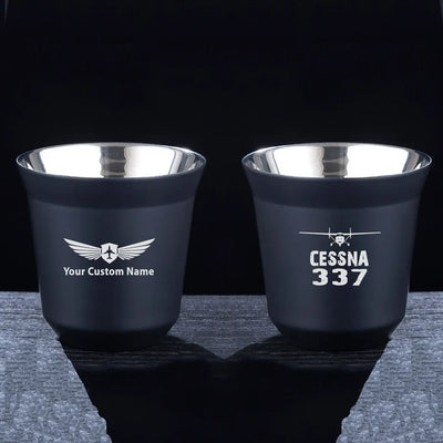Cessna 337 & Plane aviation design on double-wall coffee mug, vacuum-insulated double-wall.