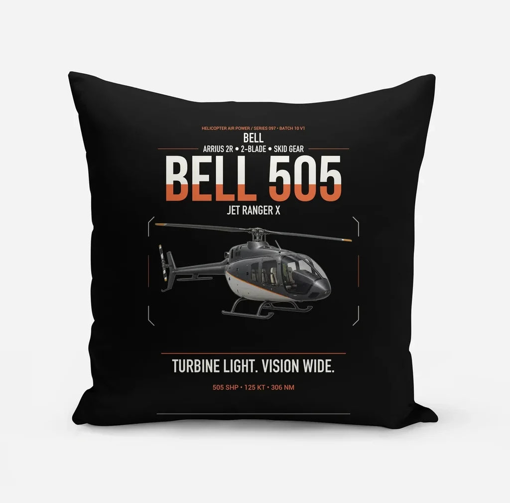 Bell 505 Jet Ranger X design on black pillow
