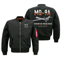 Thumbnail for MQ-9A Reaper design on black bomber jacket, double-side print