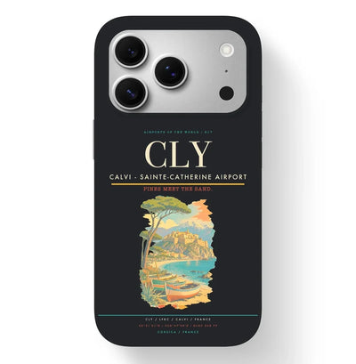 Calvi Airport (CLY) design on black iPhone 17 Pro MagSafe case