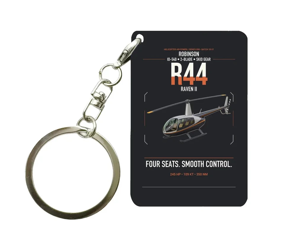Robinson R44 Raven II design on black designed key chain, double-side print