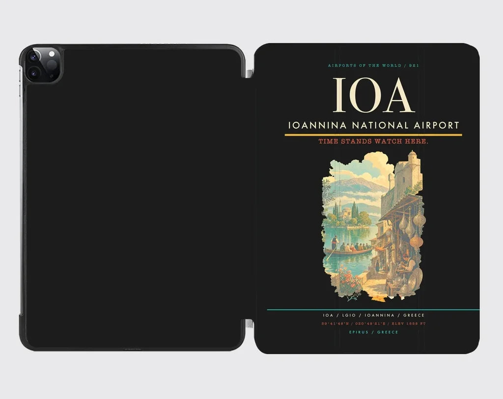 Ioannina National Airport (IOA) design on black ipad tablet case