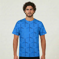 Thumbnail for Blue Seamless Airplanes aviation design printed on soft cotton 3D-print T-shirt.