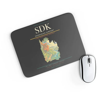 Sandakan Airport (SDK) design on black rectangle mouse pad
