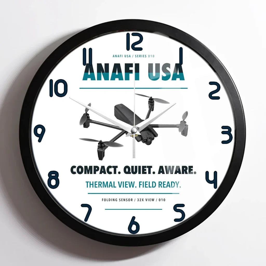 Parrot ANAFI USA design on white framed wall clock