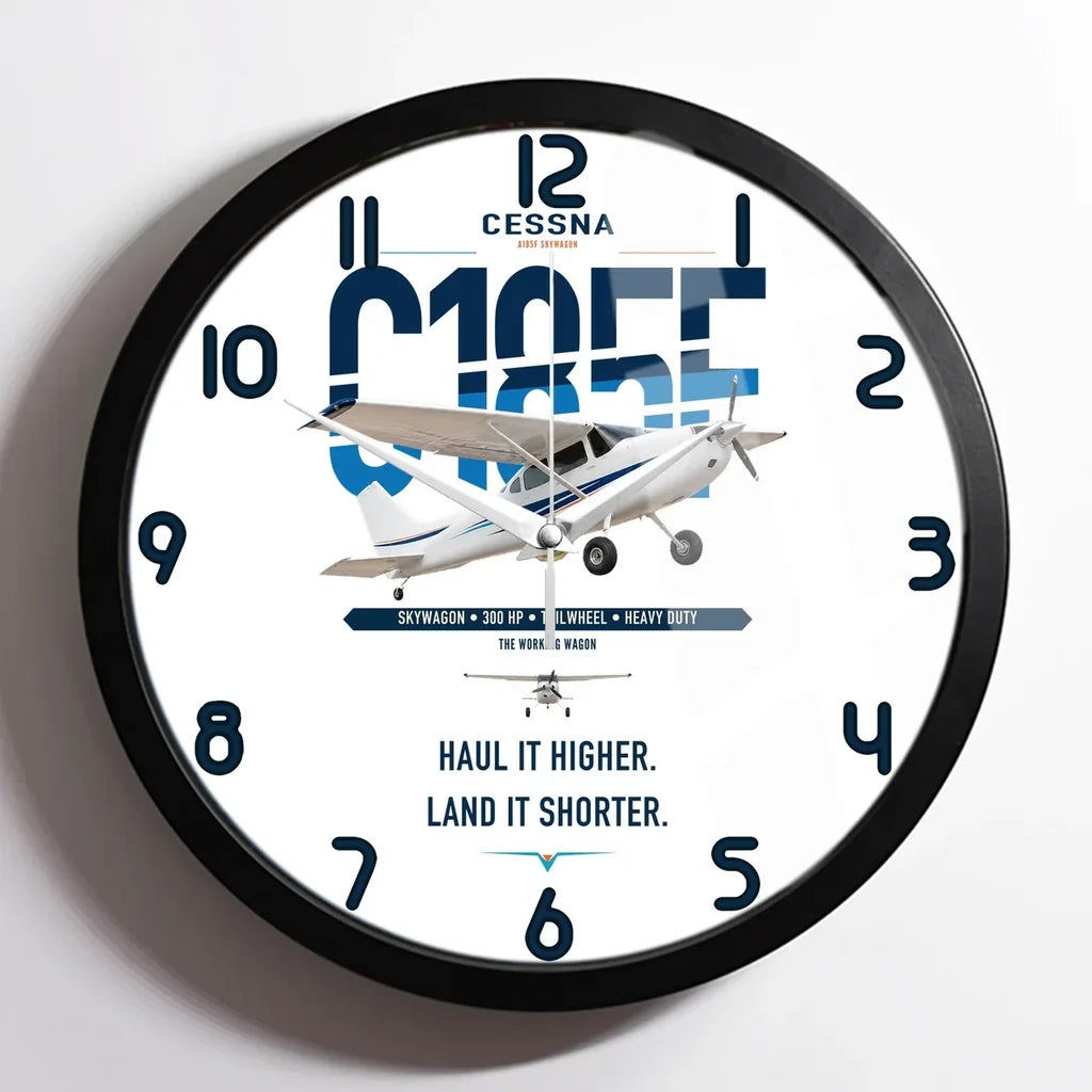 Cessna A185F Skywagon design on white framed wall clock