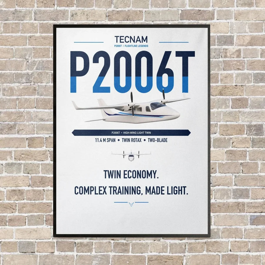 Tecnam P2006T vertical canvas print - framed - white background
