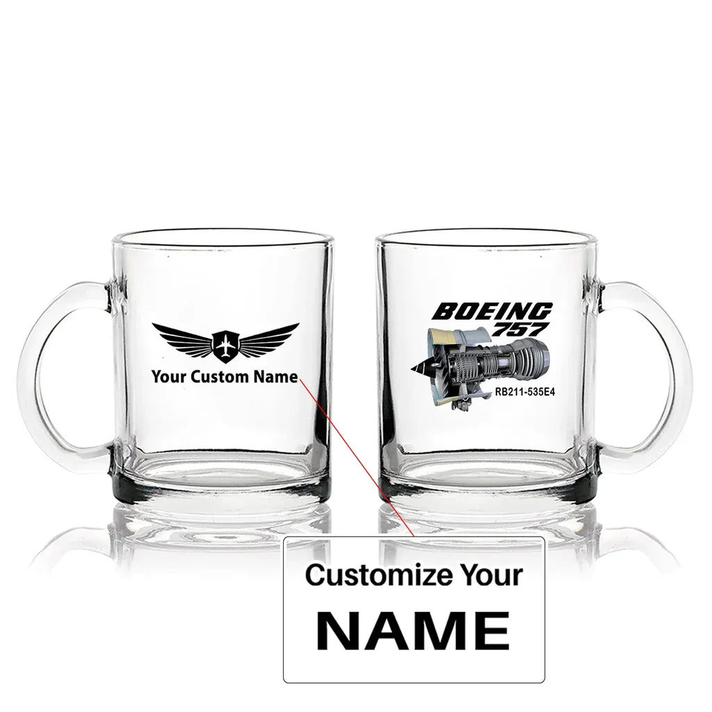 Boeing 757 & Rolls Royce Engine (RB211) Coffee & aviation design on coffee tea glass, heat-resistant glassware.