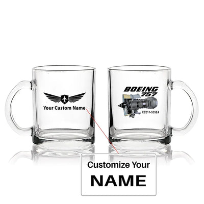 Boeing 757 & Rolls Royce Engine (RB211) Coffee & aviation design on coffee tea glass, heat-resistant glassware.