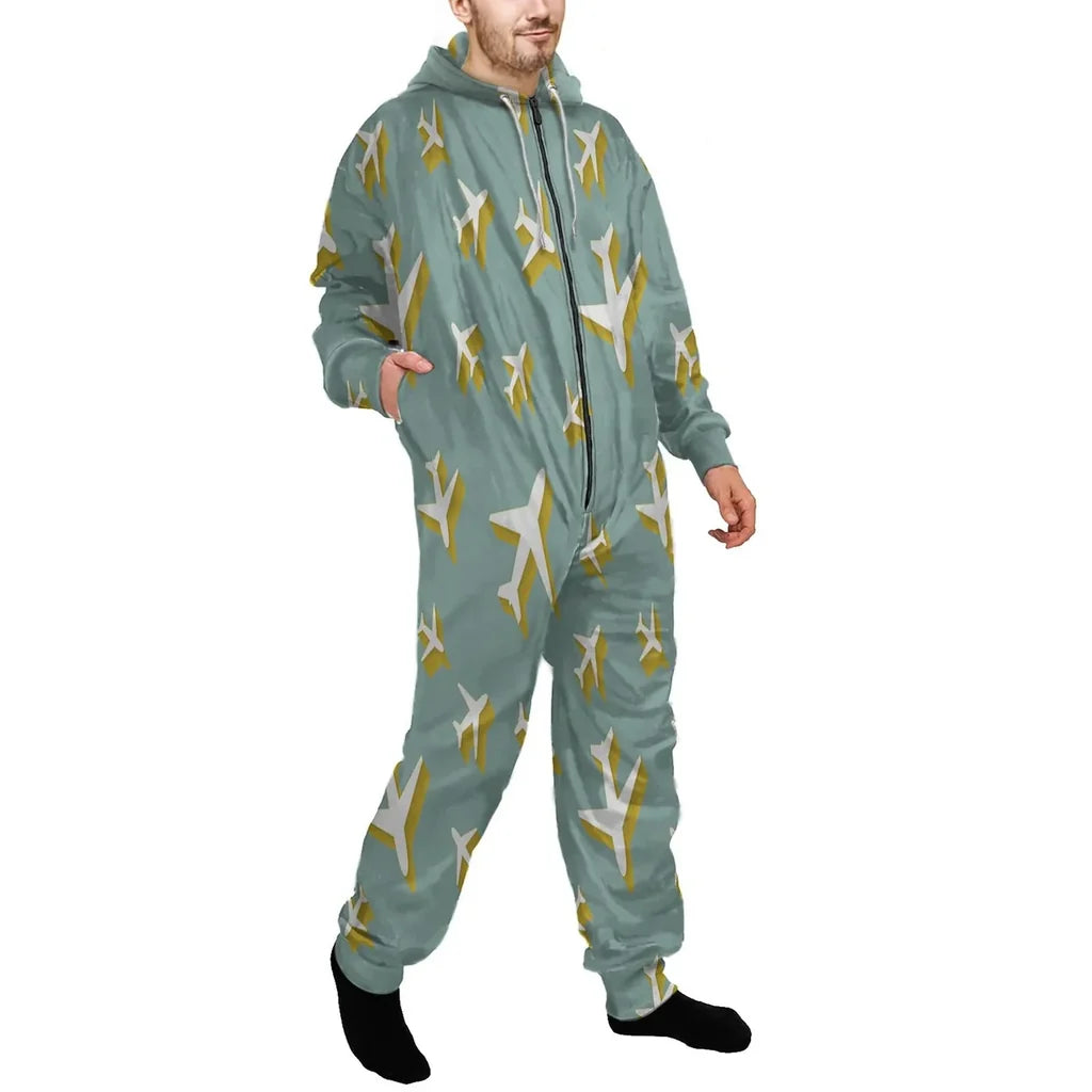 Mixed Size Airplanes Jumpsuit for Men & Women aviation design on soft cotton blend jumpsuit.