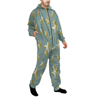 Mixed Size Airplanes Jumpsuit for Men & Women aviation design on soft cotton blend jumpsuit.