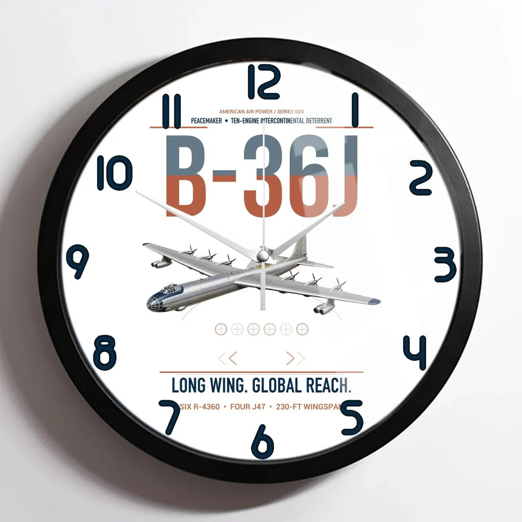 B-36J Peacemaker design on white framed wall clock