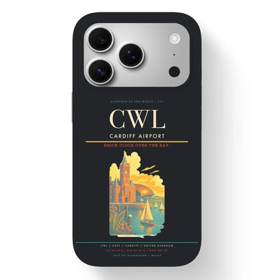 Cardiff Airport (CWL) design on black iPhone 17 Pro MagSafe case