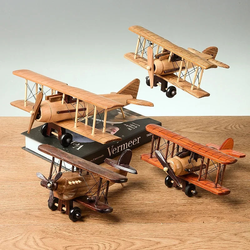 Side view of Solid Wood Retro Handmade Desktop Airplane Model Decoration aviation military aircraft model in diecast metal wi.
