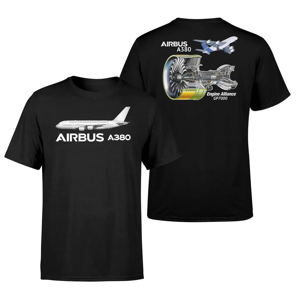 Airbus A380 & GP700 Engine aviation design printed on soft cotton double-side print T-shirt.