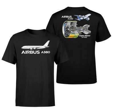 Airbus A380 & GP700 Engine aviation design printed on soft cotton double-side print T-shirt.