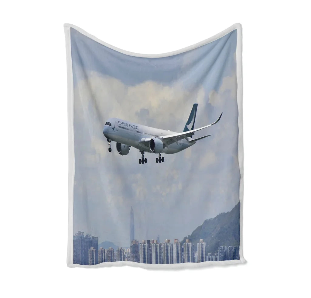 Side view of Cathay Pacific Airbus A350 Bed Blankets & Covers aviation Cathay Pacific Airbus A350 model in diecast metal with.