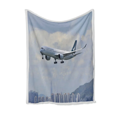 Side view of Cathay Pacific Airbus A350 Bed Blankets & Covers aviation Cathay Pacific Airbus A350 model in diecast metal with.