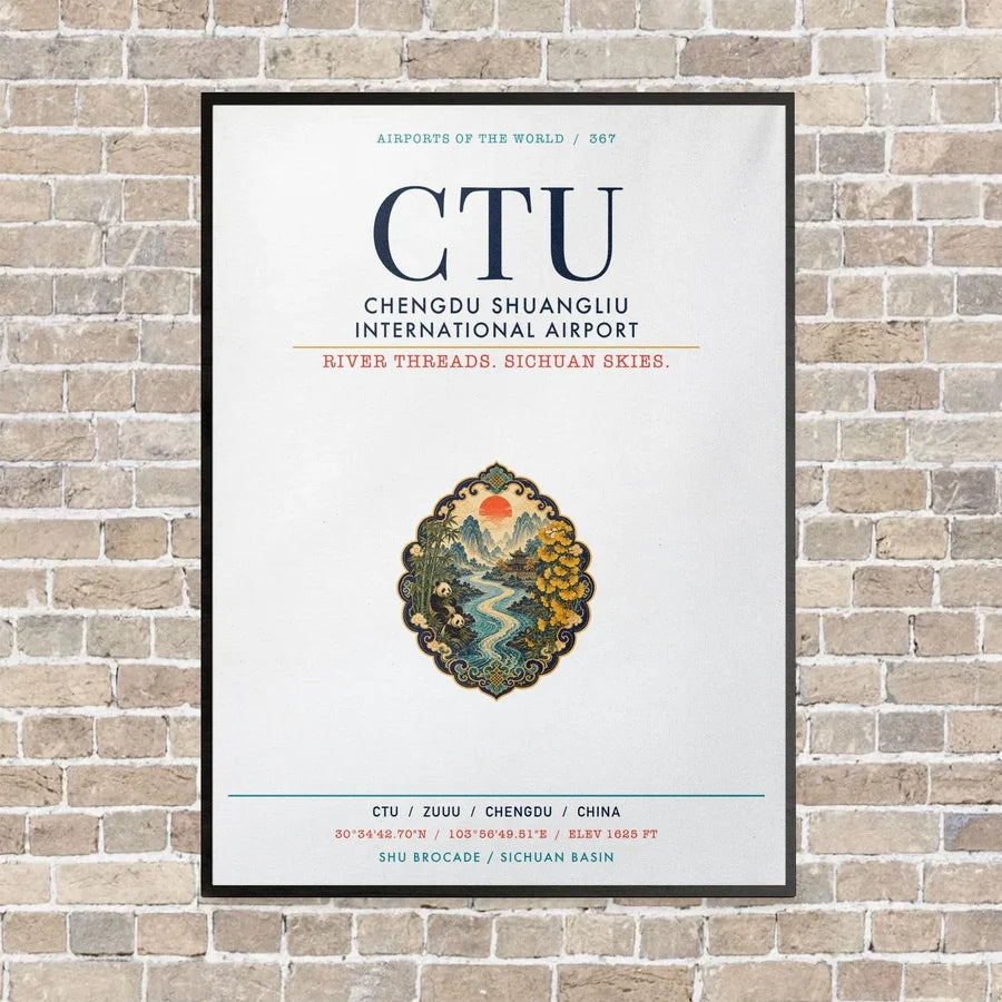 Chengdu Shuangliu International Airport CTU vertical canvas print - framed - white background