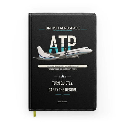 British Aerospace ATP design on black notebook